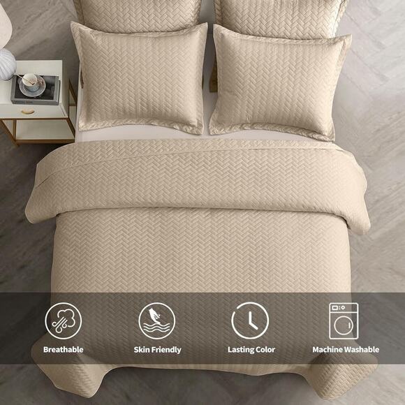 Maple&Stone Quilt Set Twin/Twin XL, XL (68'' x 86''), Chevron Beige - Picture 2 of 5